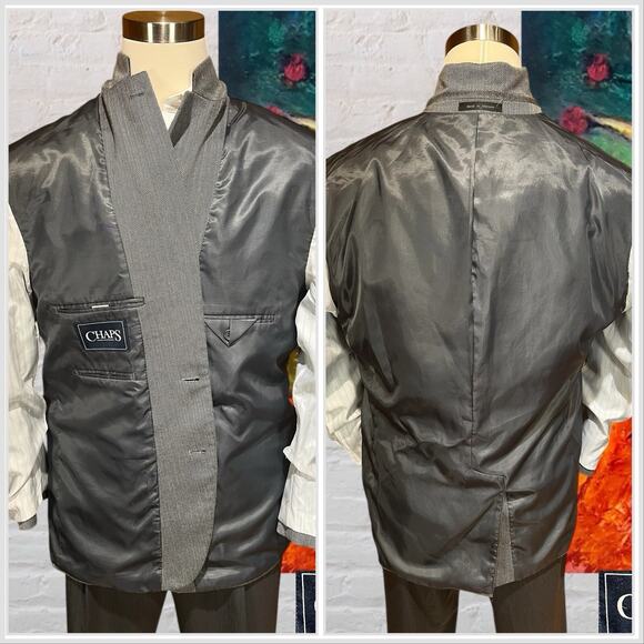 Chaps Ralph Lauren 46R Gray Herringbone Blazer Sport Coat Jacket - Picture 9 of 12